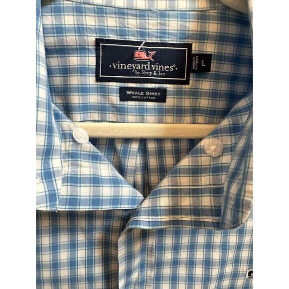 Vineyard Vines Whale Tucker Shirt Blue Check Cotton Button Up L/S Mens Sz Large - Picture 2 of 5